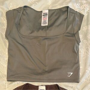 Gymshark Women's Olive Gray Square-Neck Cropped Tank